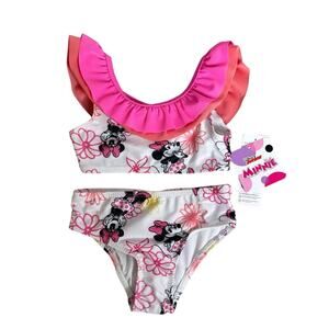 Disney Pink Girls Minnie Mouse Ruffle 2 Pc Bikini SwimSuit 18 Months Cute Floral